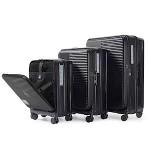 3-Piece Black Hard Shell Luggage Set with Front Opening & TSA-approved lock