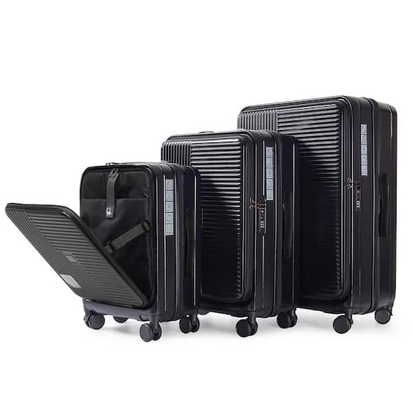 Adrinfly 3-Piece Black Hardshell Luggage Set with Front Opening and TSA-Approved lock