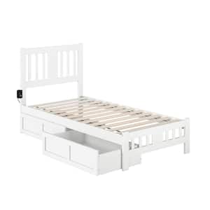 Tahoe White Twin Solid Wood Storage Platform Bed with Footboard and 2 Drawers