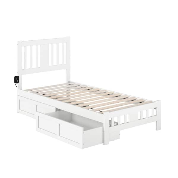 AFI Tahoe White Twin Solid Wood Storage Platform Bed with Footboard and 2 Drawers