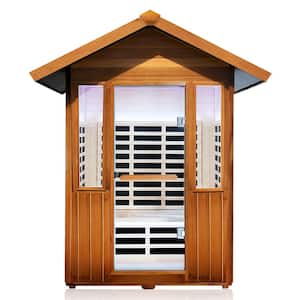Moray 2-Person Outdoor Red Cedar Infrared Sauna with 8 Far Infrared Carbon Crystal Heaters and Chromotherapy