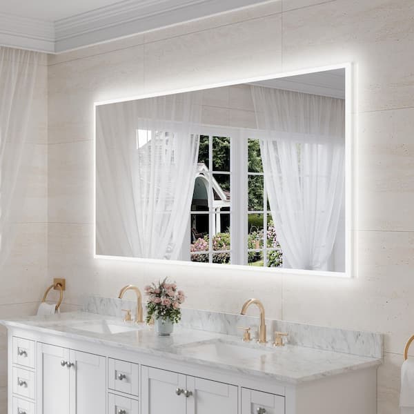 ANGELES HOME 72 in. W x 36 in. H Rectangular Framed LED Wall Bathroom Vanity Mirror with Defogger, Memory Fuction