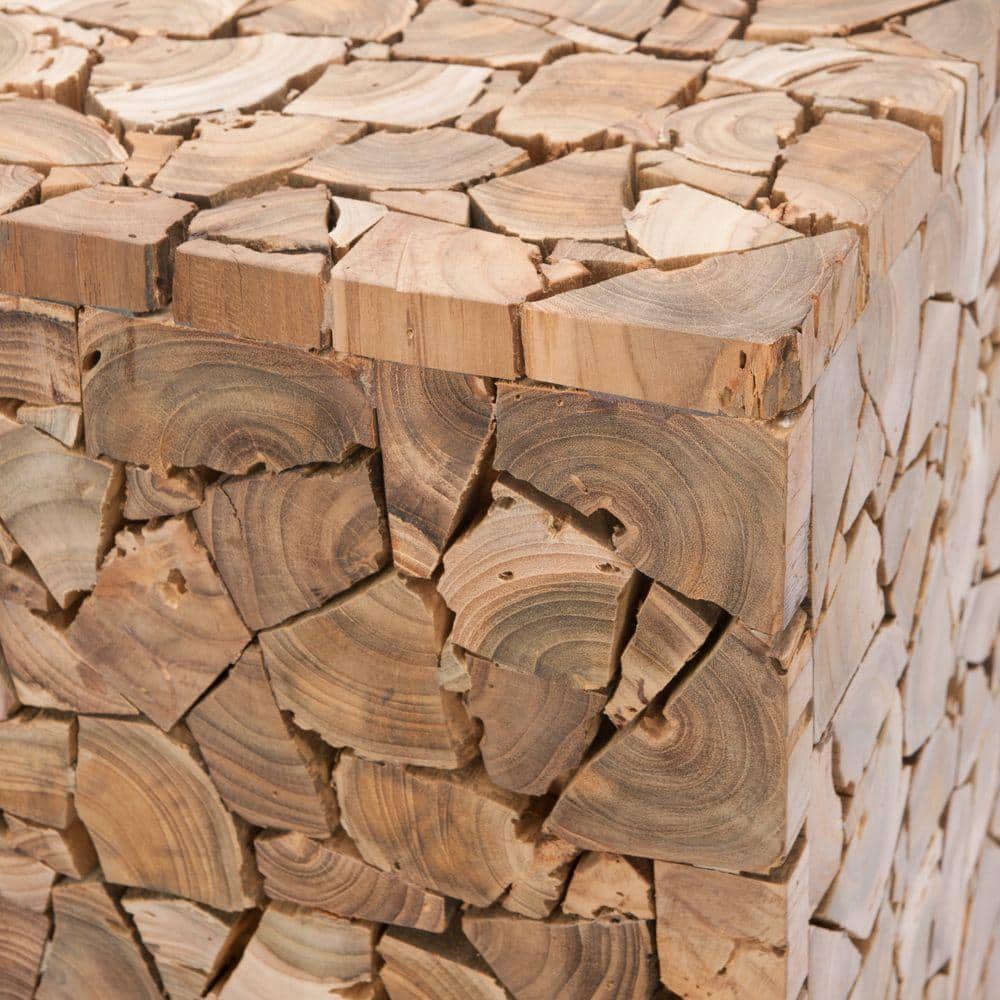 Reclaimed Teak Mosaic 12" Square Stool in Medium Oak Finish