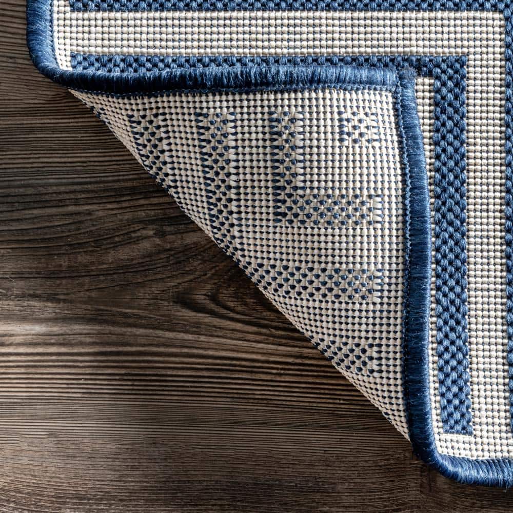 Navy and White Striped Synthetic Indoor/Outdoor Rug