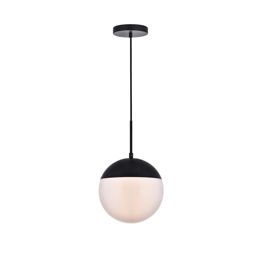 Timeless Home 10 in. 1-Light Black and Frosted White Pendant Light, Bulbs N