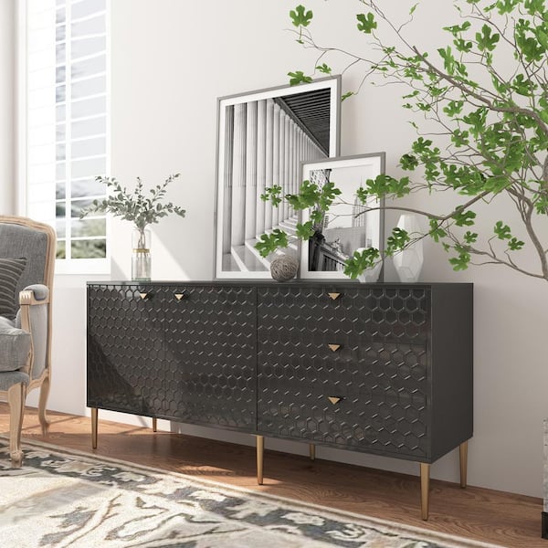 sumyeg Black 28 in. H Freestanding 2-Door 3-Drawers Accent Storage Cabinet with Adjustable shelf