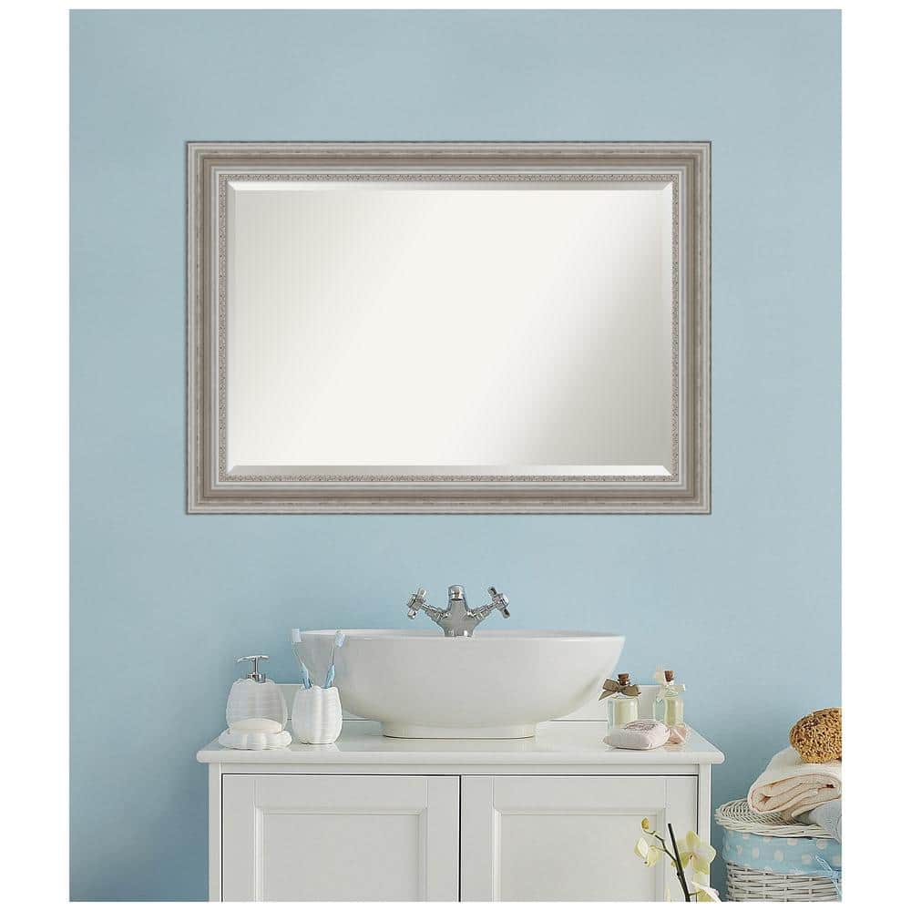 Parlor Pewter Patina 48"x36" Ornate Silver Bathroom Vanity Mirror