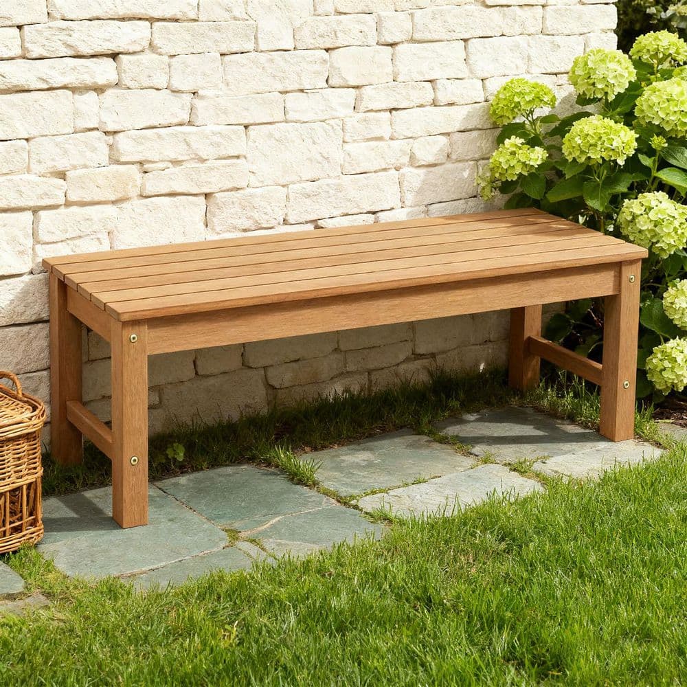 4 ft. Outdoor Patio All-Weather Fade Resistant Plastic Backless Garden Bench Ottoman in Teak price history on PriceWatchPro