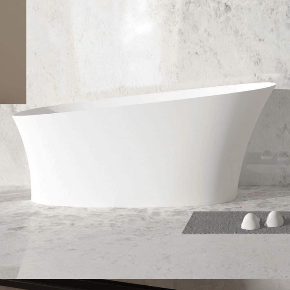 66.83 in. x 29.4 in. Solid Surface Freestanding Flatbottom Soaking Bathtub with Overflow in Matte White price history on PriceWatchPro