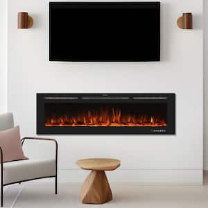 72 in. Electric Fireplace Insert with Remote and Log Crystal, Black