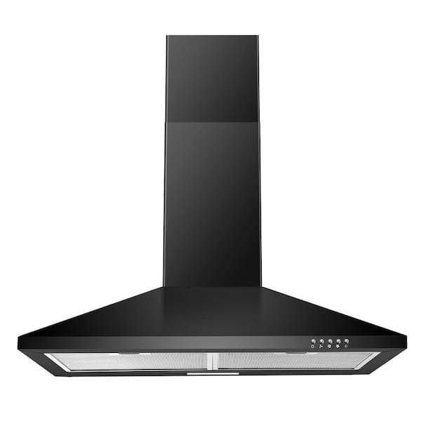 30 in. 450 CFM Wall Mount Range Hood Ducted/Ductless Convertible Downdraft System in Black with 3 Speed Exhaust Fan
