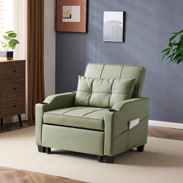 Winado 68.2 in. Avocado Green Cat-Scratch Leather Full Size Sofa Bed