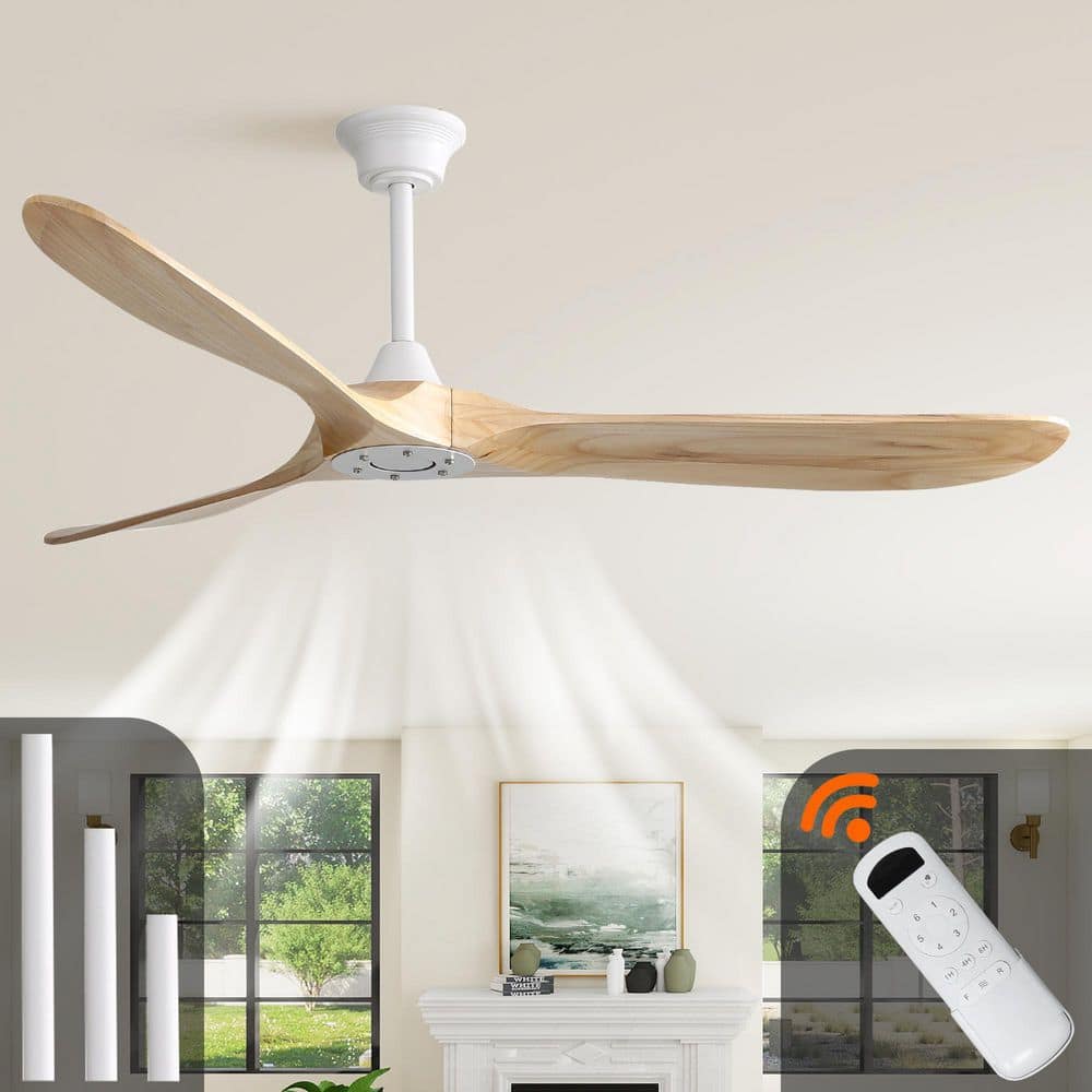Gloweer 60-Inch Brown Wood Ceiling Fan Without Light, Solid Wood Blades ...