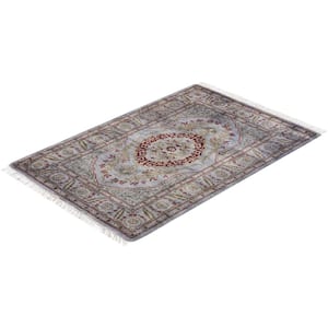 Gray 2 ft. 2 in. x 3 ft. 3 in. Fine Vibrance One-of-a-Kind Hand-Knotted Area Rug