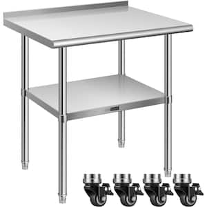 24 x 28 in. Stainless Steel Kitchen Utility Table with Backsplash and Wheels