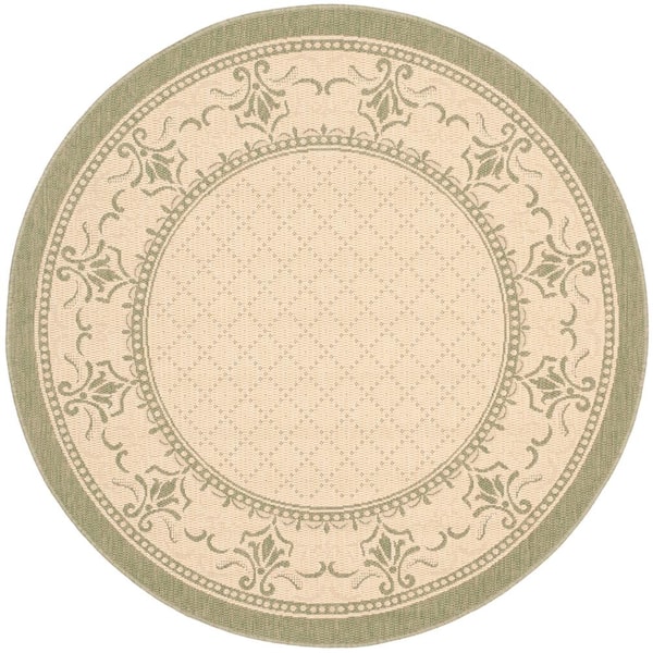 SAFAVIEH Courtyard Natural/Olive 5 ft. x 5 ft. Round Border Indoor/Outdoor Patio  Area Rug