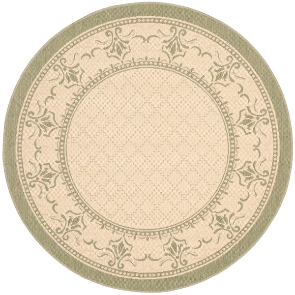SAFAVIEH Courtyard Natural/Olive 7 ft. x 7 ft. Round Border Indoor/Outdoor Patio  Area Rug