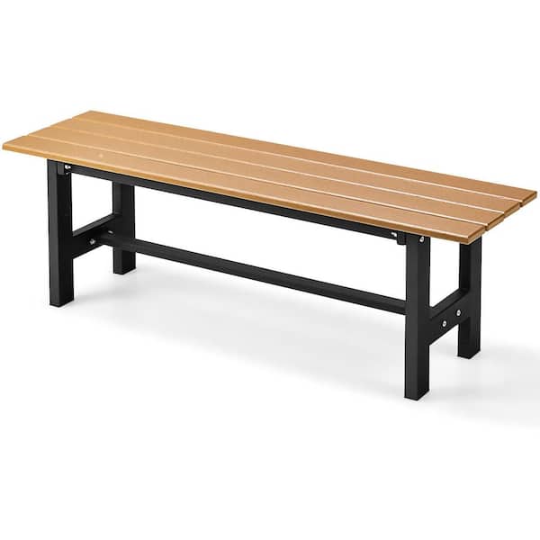 Gymax Brown Outdoor HDPE Bench w/Metal Frame 47 in. x 14 in. x 16 in. for Yard Garden