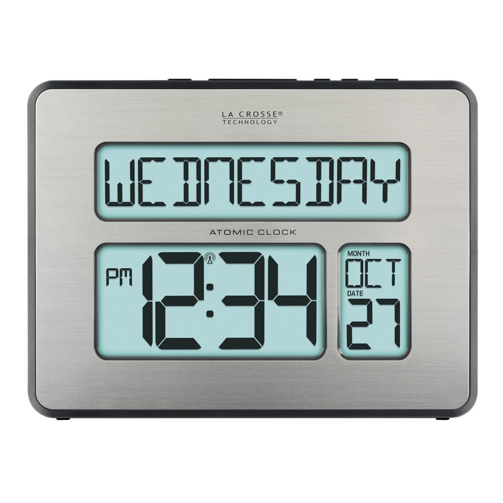 11.25 in x 2.1 Grey Details about   C86279 Atomic Full Calendar Clock with Extra Large Digits 