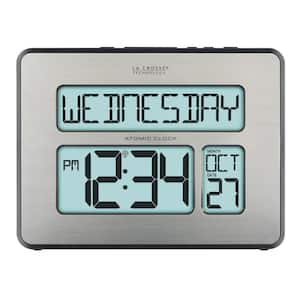 Atomic Full Calendar Brushed Silver Digital Clock with Extra Large Digits & Backlight - Perfect Gift for the Elderly
