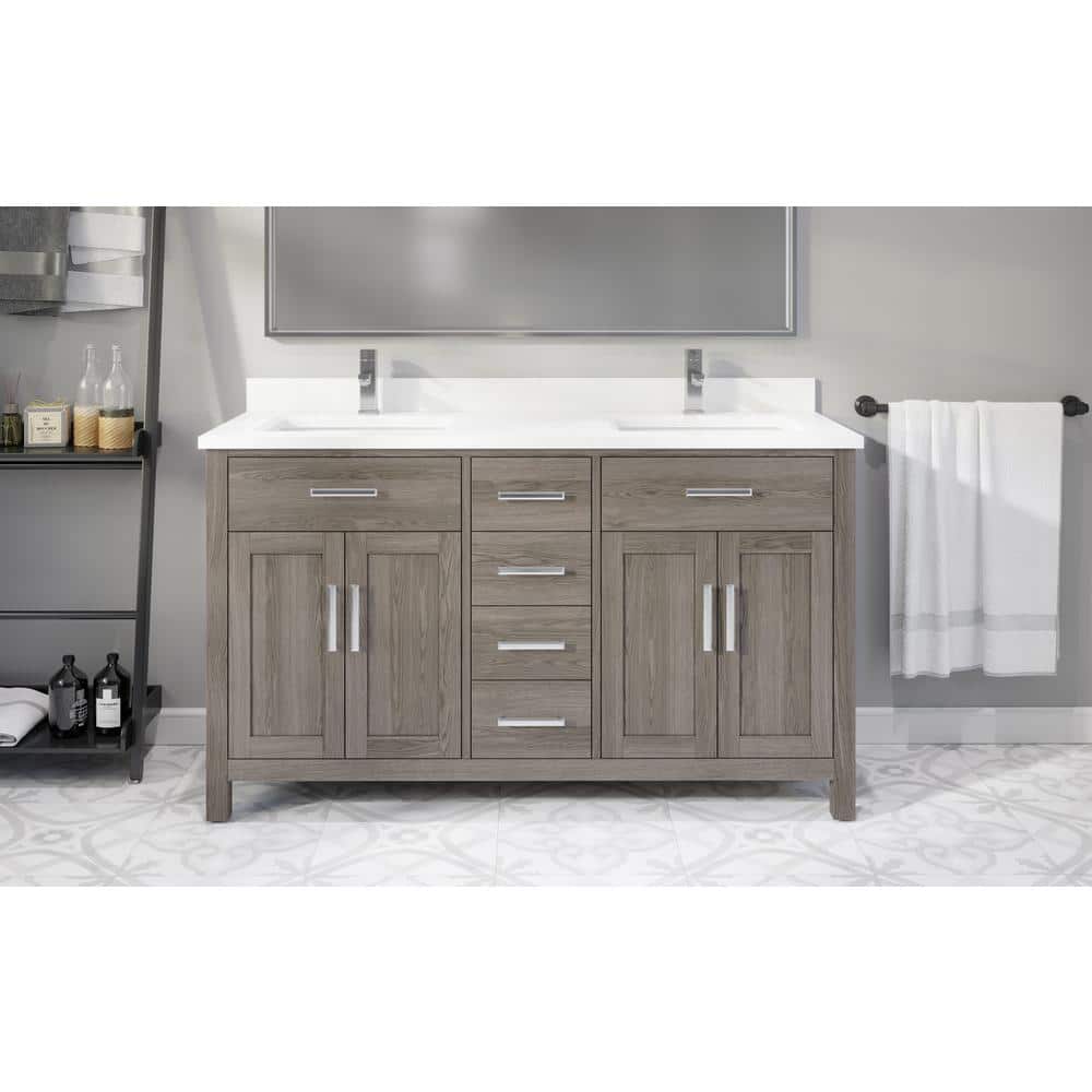 Kali 60 in. W x 22 in. D Bath Vanity in Gray ENGRD Stone Vanity Top in Whit