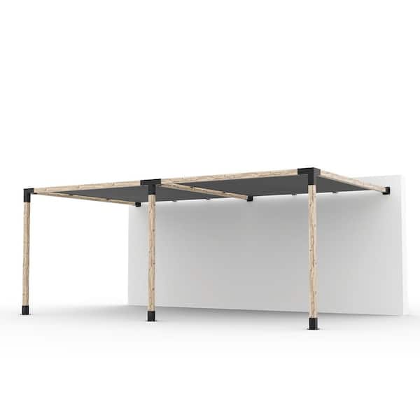 TOJA GRID 12 ft. x 20 ft. Double Wall Mount Pergola Kit with 2 Graphite Shade Sails, for 4x4 Wood