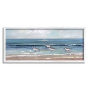 Sandpipers Birds Cloudy Sky Beach Shore Painting by Sally Swatland Framed Nature Art Print 30 in. x 13 in.