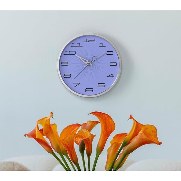 12 in. Blue Analog Metal Lighted Wall Clock for Living Room