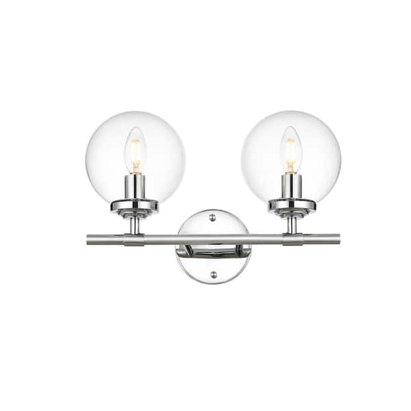 Unbranded Simply Living 15 in. 2-Light Modern Chrome Vanity Light with Clear Round Shade