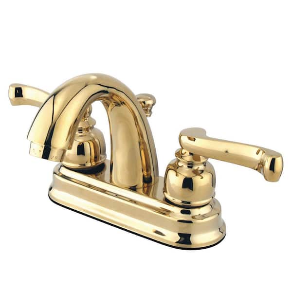 Kingston Brass Royale 4 in. Centerset 2-Handle Bathroom Faucet with Plastic Pop-Up in Polished Brass