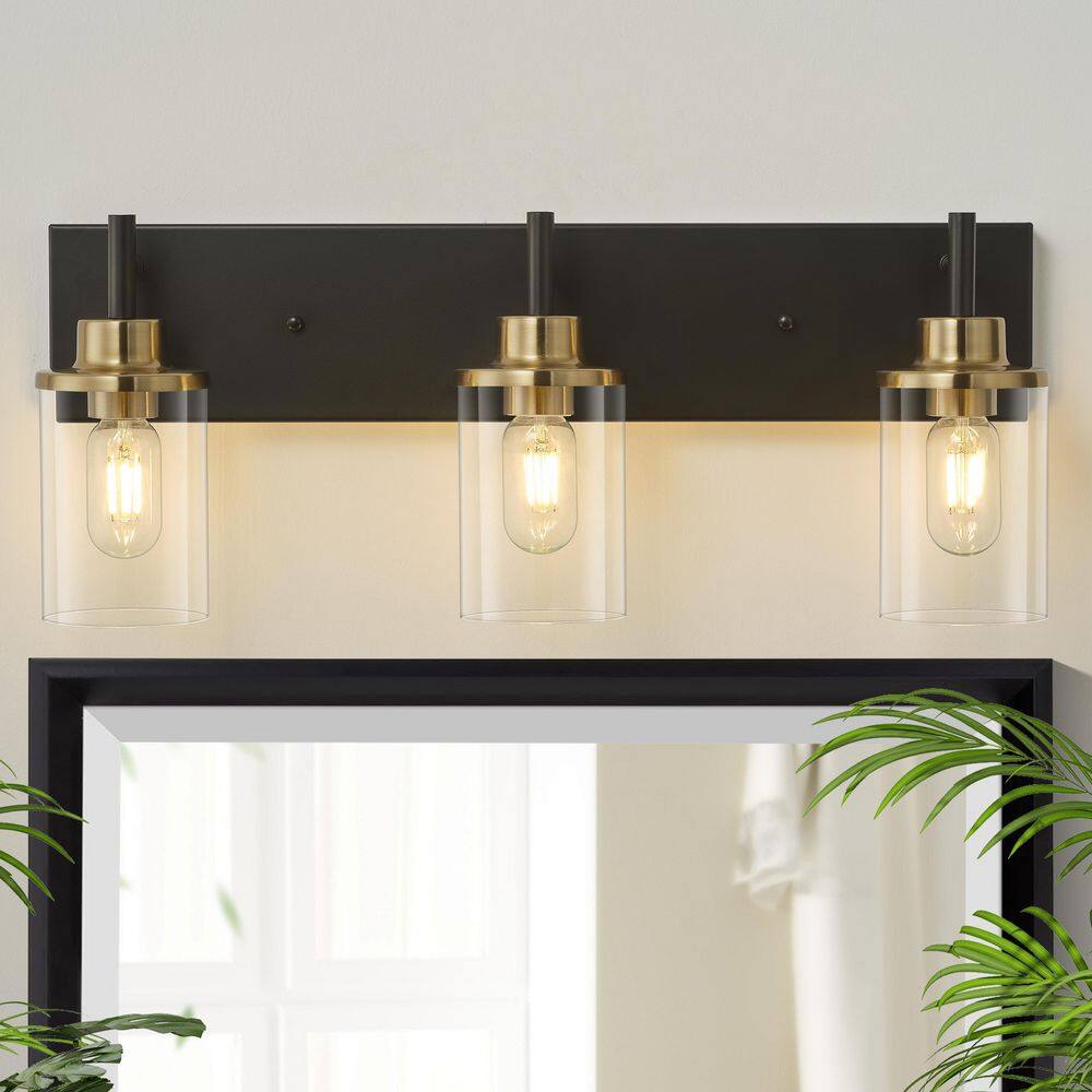 TinHon 23 in. Bathroom Light Fixtures Black and Gold, 3 Light