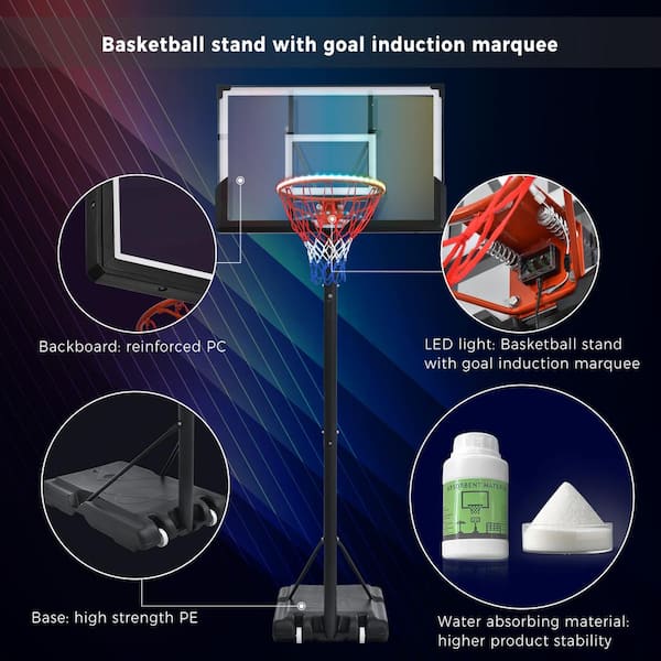 Adjustable  4.76 in. to 10 ft. removable cool glow-in-the-dark basketball hoop, great gift for friends and kids!