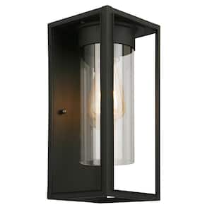 Walker Hill 5.24 in. W x 12.01 in. H 1-Light Matte Black Outdoor Wall Lantern Sconce with Clear Glass Shade