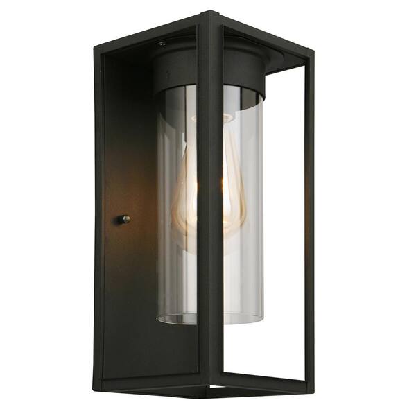Eglo Walker Hill 5.24 in. W x 12.01 in. H 1-Light Matte Black Outdoor Wall Lantern Sconce with Clear Glass Shade