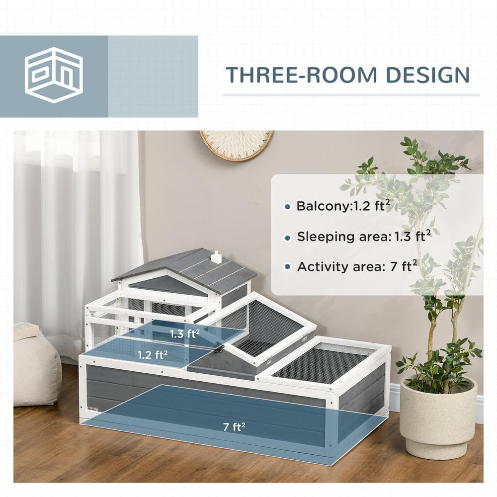 Storm Gray Wooden 3-Room Tortoise Habitat with Balcony