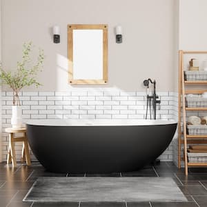 71 in. x 35.4 in. Stone Resin Flatbottom Solid Surface Non-Slip Freestanding Soaking Bathtub in Black