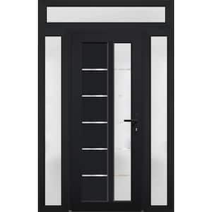8088 60 in. W. x 94 in. Left-hand/Inswing Frosted Glass Matte Black Metal-Plastic Steel Prehung Front Door with Hardware