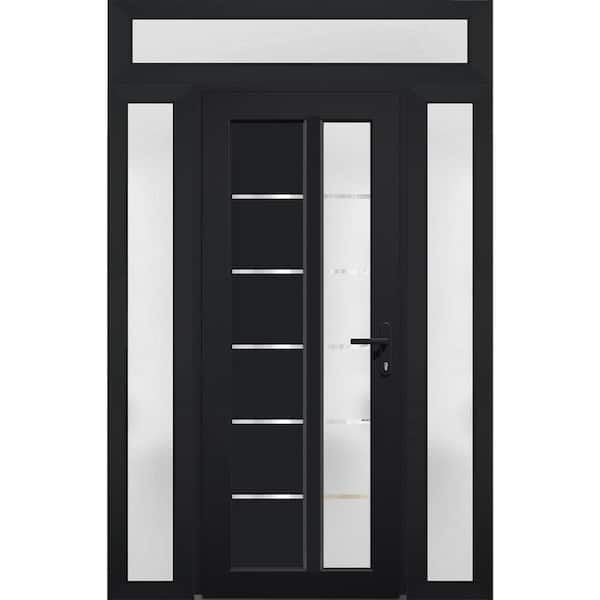 VDOMDOORS 8088 62 in. W. x 94 in. Left-hand/Inswing Frosted Glass Matte Black Metal-Plastic Steel Prehend Front Door with Hardware