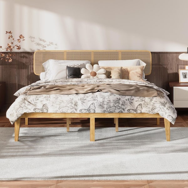 FUFU&GAGA Yellow Burly Wood Color Solid Wood Oak Flatbed Frame King ...