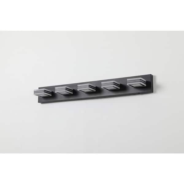 33 1/2 in. Black Modern Integrated LED Vanity Light Bar for Bathroom, 5 Light