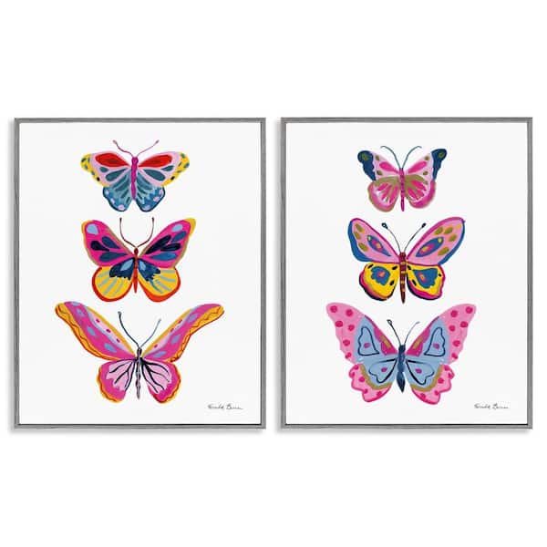 Stupell Industries Bright Flutter Butterflies by Farida Zaman 2-Pieces Gray Framed Animal Giclee Art Print 30 in. x 24 in.