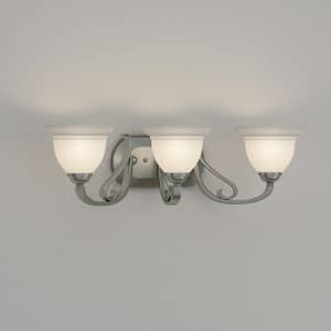 Torino Collection 25 in. 3-Light Brushed Nickel Etched Glass Transitional Bath Vanity Light