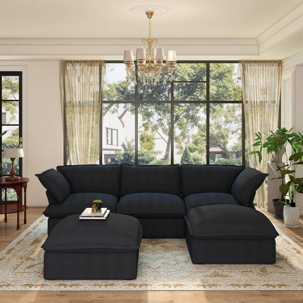 Down Filled 123 in. Flared Arm Oversized 5-piece Linen U-shaped Modular Cloud Sectional Sofa in. Black for Home Office price history on PriceWatchPro