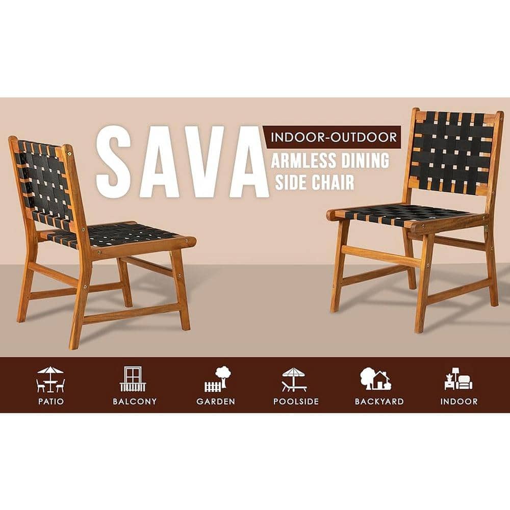 Sava Teak-Toned Acacia Wood Armless Dining Chair