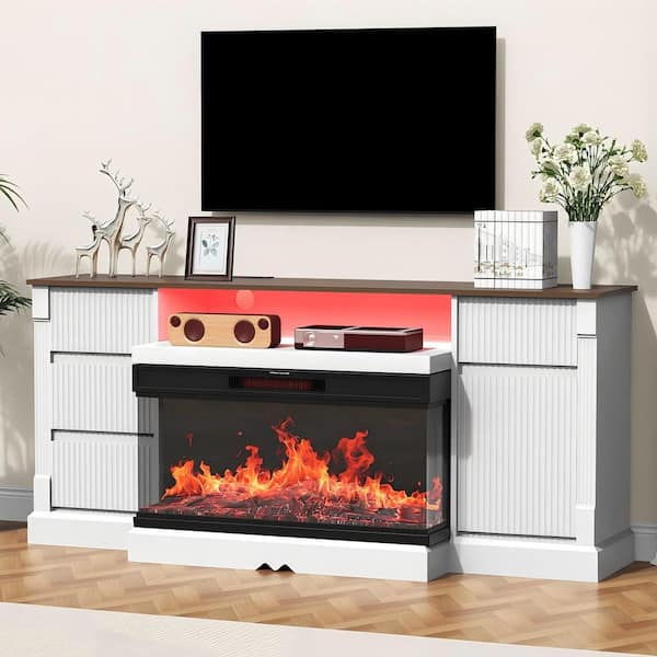69.68 in. Freestanding Electric Fireplace TV Stand Fits TV's Up to 80 in. in White