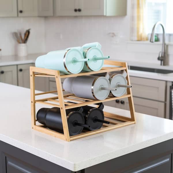 Honey-Can-Do 3-Tier Bamboo Water Bottle Organizer for Cabinet or Pantry