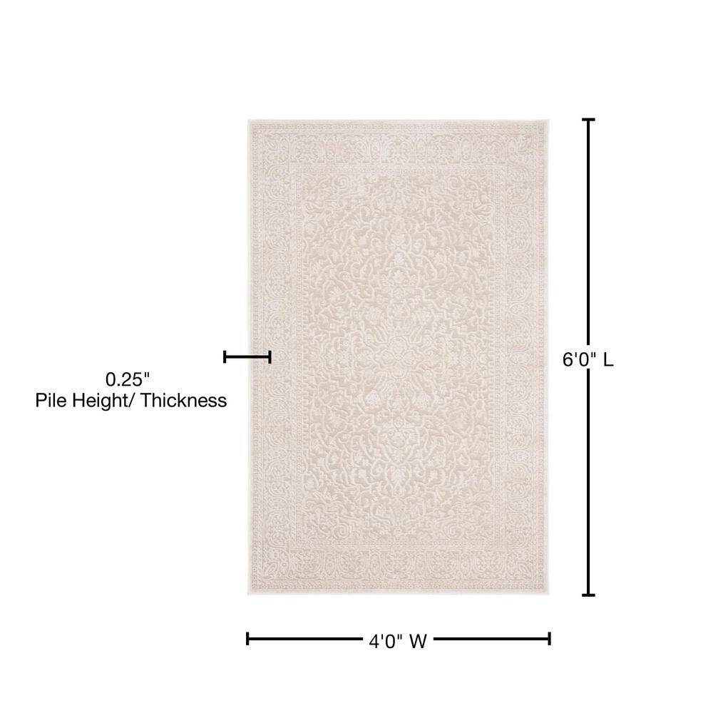 Creme and Ivory Floral Synthetic 4' x 6' Area Rug