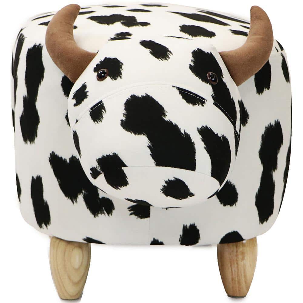Black and White Cow Animal Shape Pet House Ottoman