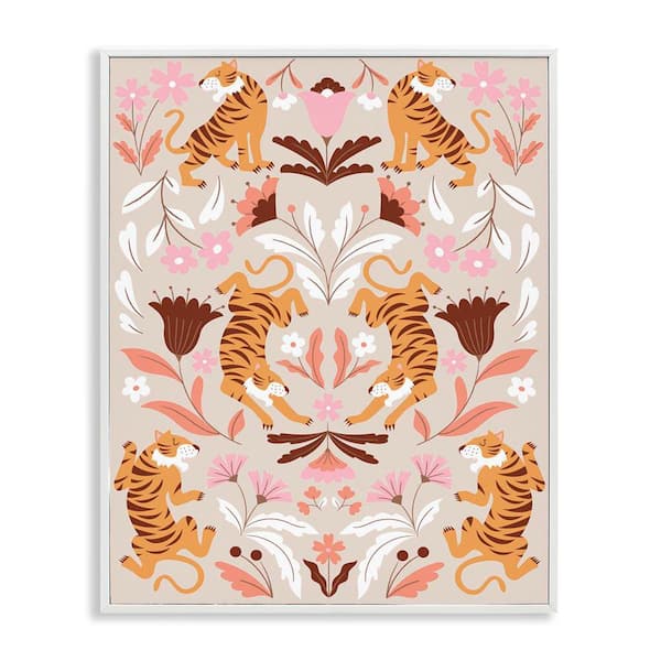 Stupell Industries Mirrored Boho Tigers by Angela Nickeas White Framed Animal Giclee Art Print 30 in. x 24 in.