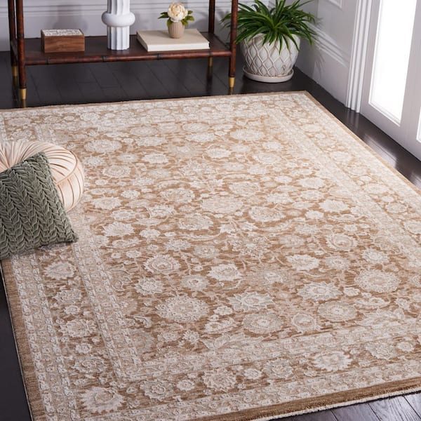 Willow 9 ft. x 12 ft. Light Brown/Ivory Ornate Border Area Rug